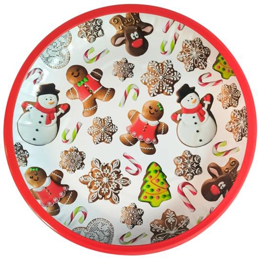 Ronde kerstmetalen dienblad met peperkoekmotief