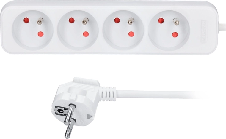 Solight extension power strip with 4 sockets, white, 1.5 m