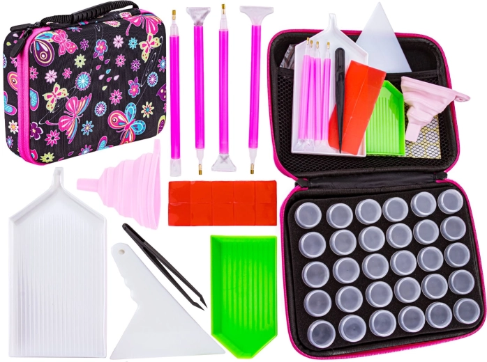 Accessoires pour diamond painting – étui coloré avec 30 boîtes et accessoires