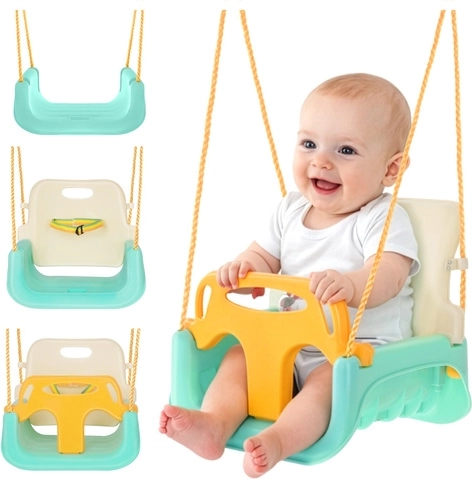 Children's Swing 3-in-1 KR UZZEL cream-turquoise with rope for home and garden, up to 30 kg