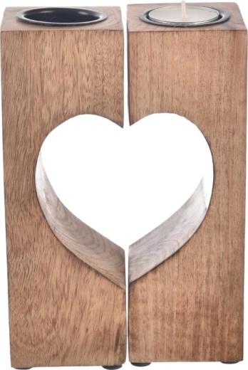 Kerzenhalter aus Mangoholz und Metall mit Herzmotiv