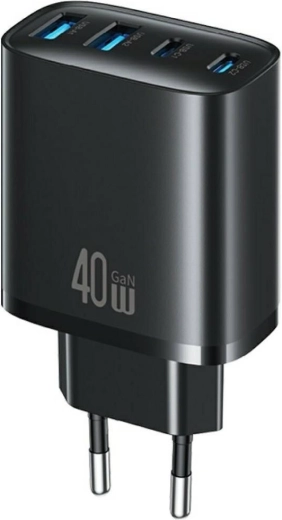 USAMS T70 Netzladegerät 40 W, 2× USB-A + 2× USB-C, schwarz