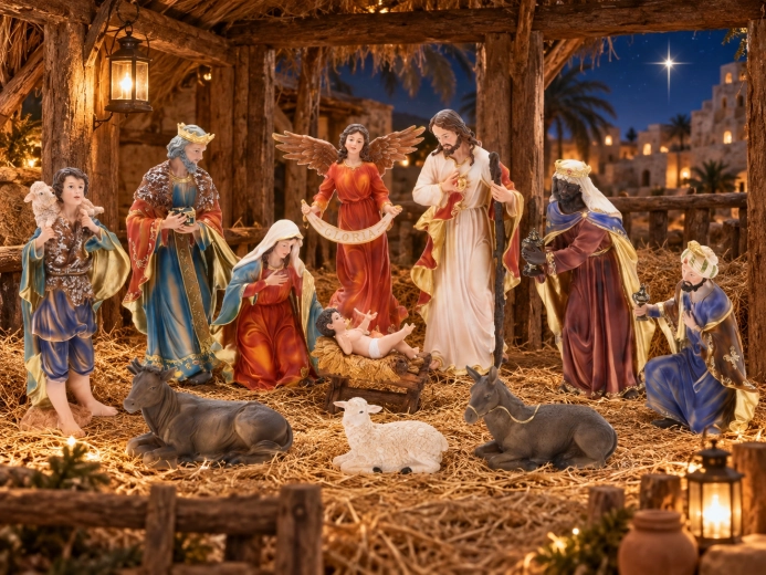 Scène complète de crèche dans un seul ensemble