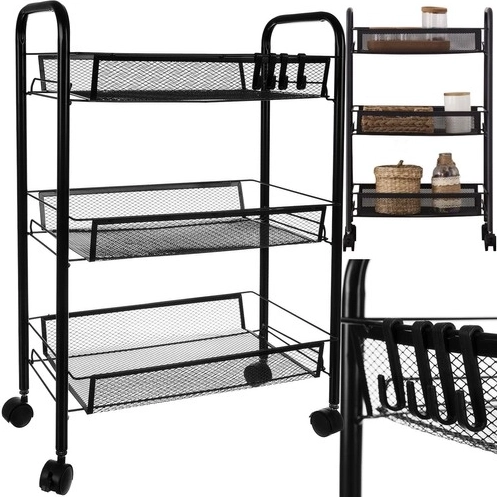 Mobiel keukenrek RUHHY, 3-laagse verrijdbare metalen trolley