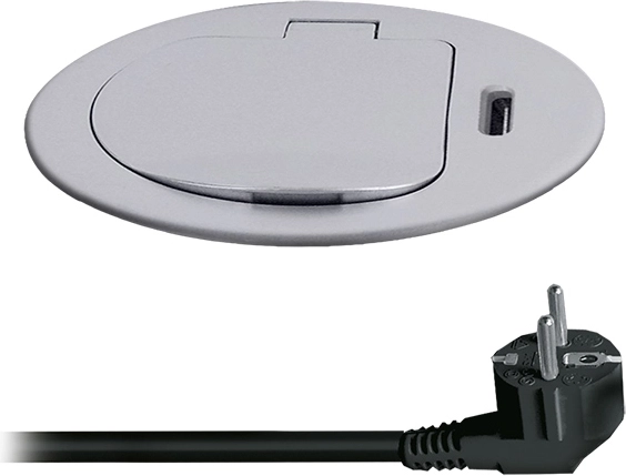Solight Einbau-Steckdose 1× 230 V + USB‑C PD 20 W, 2 m, silber
