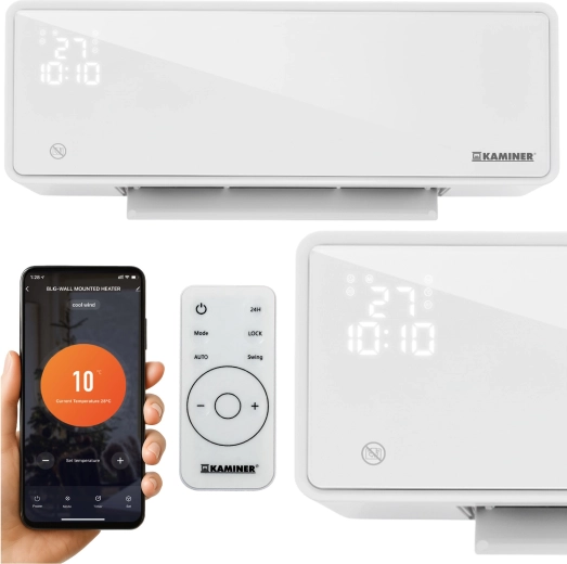 Luftschleier KAMINER ZELVION mit WLAN und Fernbedienung 1000 W / 2000 W, schwarz – Weiß