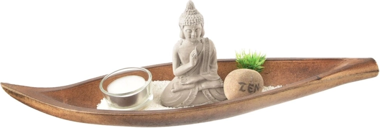 Wooden candle holder with Buddha motif in a natural finish