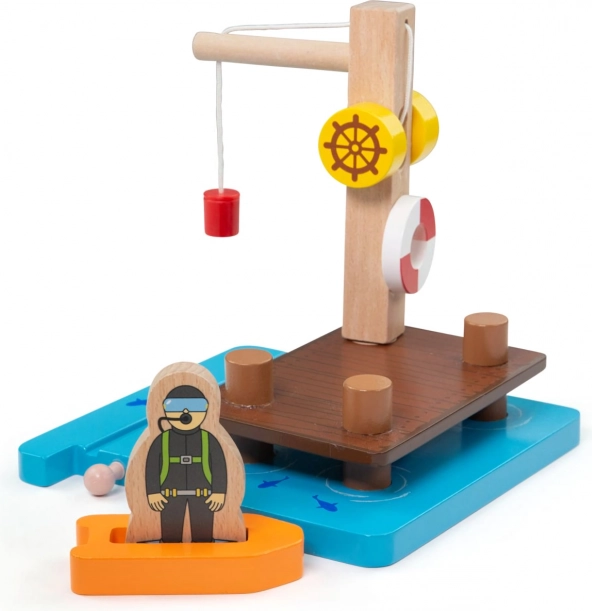 Bigjigs Rail harbor with crane, boat and diver