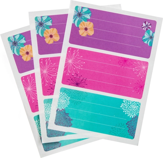Papieren zelfklevende etiketten voor schriften – bloemen, 9 stuks
