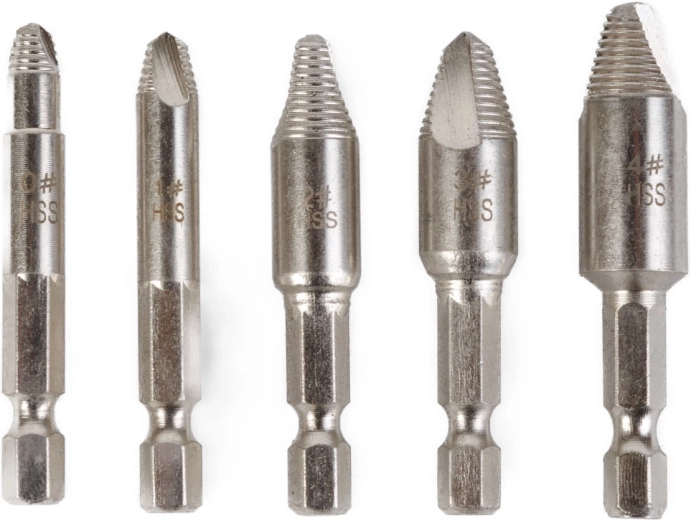 Kit d’extracteurs de vis endommagées 0–4, 5 pièces