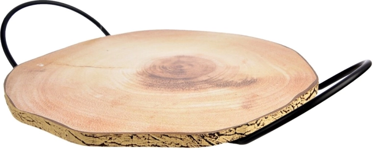 Dekoratives Serviertablett aus Holz und Metall, beige, 27 × 21 cm