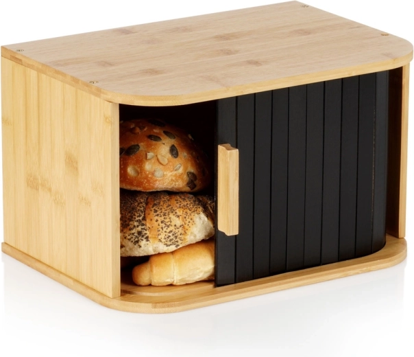 Vilde bamboo bread box with sliding doors, black 33 × 23 × 20 cm