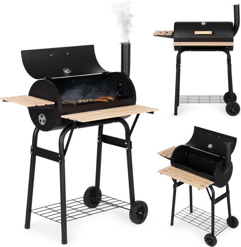 MULTIGARDEN garden grill with thermometer, chimney and 3 shelves on wheels