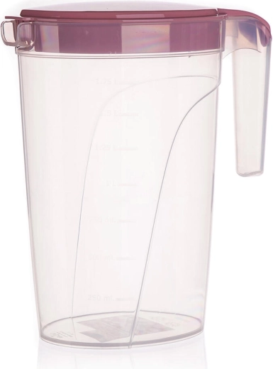 Pichet en plastique avec couvercle et jauge 2 l, rose foncé