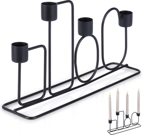 Metalen zwarte kandelaar voor 4 lange kaarsen 27 × 7 × 16 cm