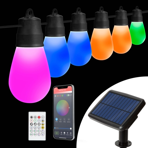 Slim solarlichtsnoer met 30 RGBIC-ledlampen, 13 m, Bluetooth