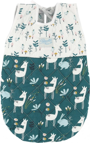 Sleeping bag for 36–40 cm doll PETITCOLLIN, green and white