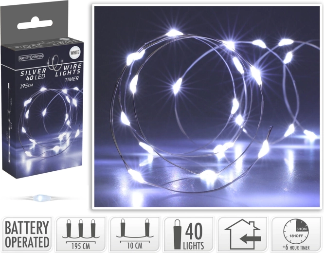 Christmas LED string lights cool white 1.95 m with timer - 1 pc
