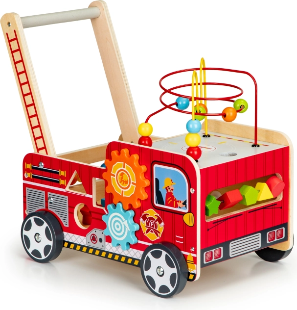 Houten educatieve loopwagen met blokken - Brandweerauto ECOTOYS