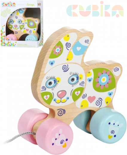 Ziehbarer Holzkaninchen von Cubika auf Rädern