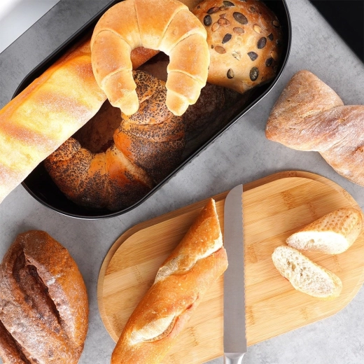 Wooden lid doubles as a cutting board
