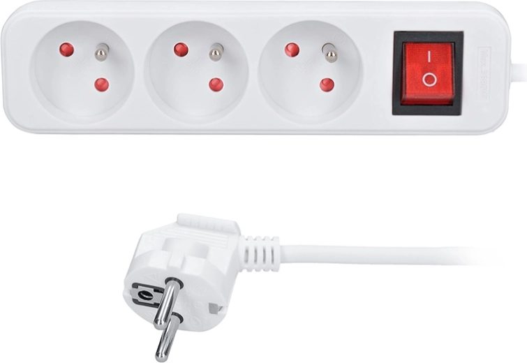 Solight 3 m extension cord with 3 sockets and a switch, white