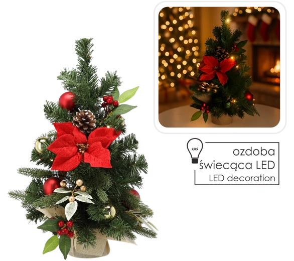 Christmas decorative tree with 15 LEDs, 50 cm, red-gold - 1 piece