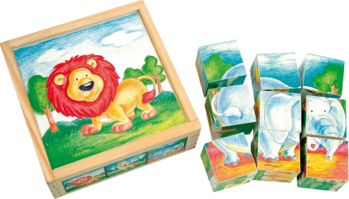 Bino Holz-Bilderwürfel – Wildtiere, 9 Teile