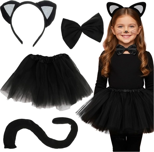 Costume de chat pour enfant Kruzzel, noir, 4 pièces