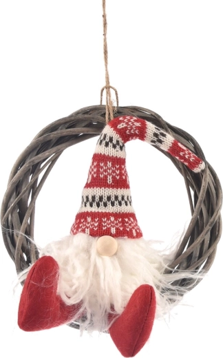 Christmas hanging wicker wreath with elf, 28 cm