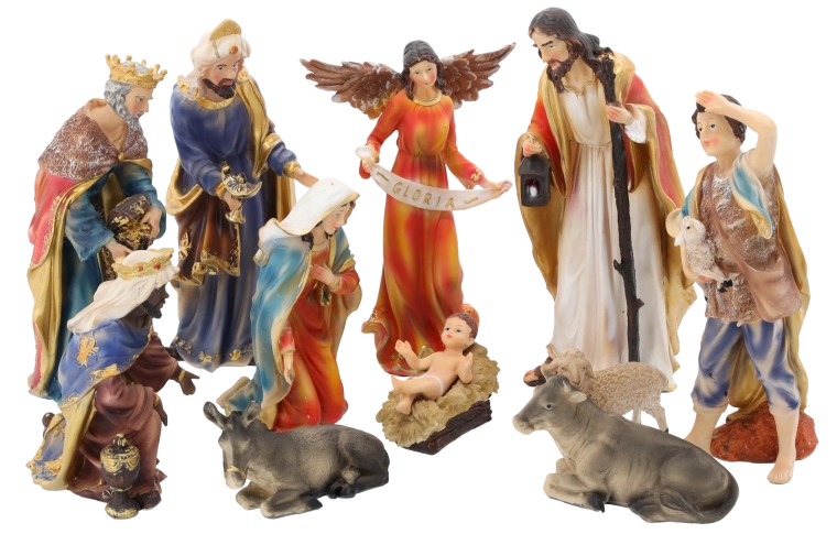 Komplettes Set aus 11 Figuren für eine traditionelle Krippe