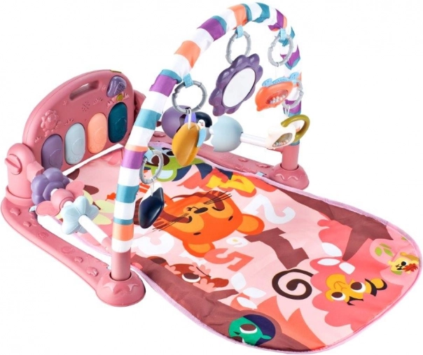 Tapis d’éveil éducatif avec piano et hochets – rose