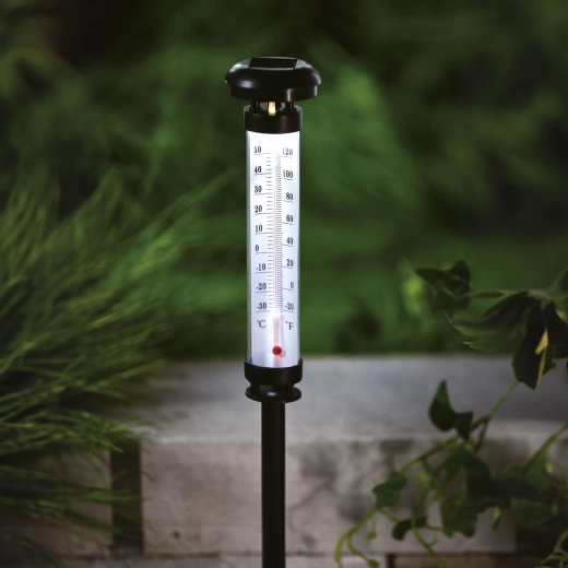 Solar tuinthermometer met koudwitte ledverlichting
