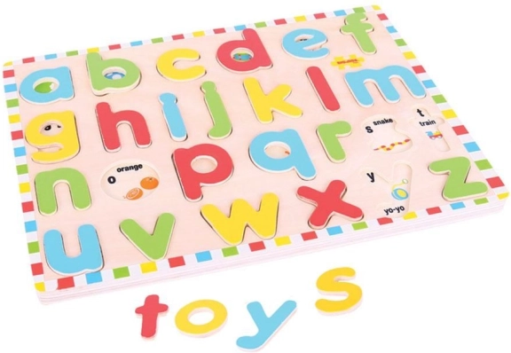 Bigjigs Toys English Lowercase Alphabet with Pictures - Wooden Educational Board