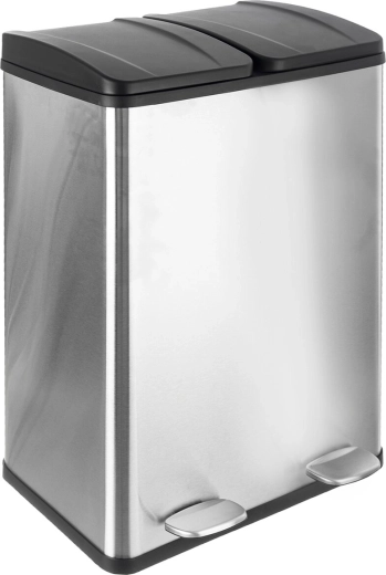Duo recycling trash bin stainless steel/PP 2×30 l