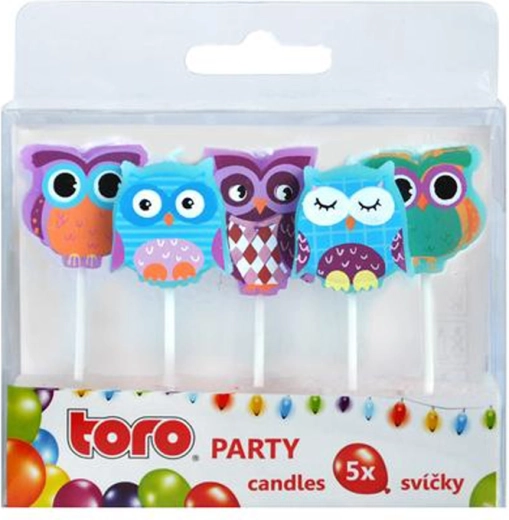 TORO Owl Cake Topper Candles, 5 pcs