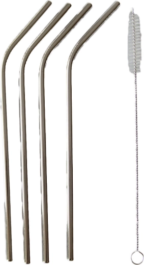 Gebogene Edelstahltrinkhalme 21,5 cm (4 Stk.) mit Reinigungsbürste