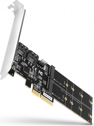 PCIe-controller AXAGON met 2× SATA 6G en 2× interne M.2 B‑key SATA-slots, SP & LP