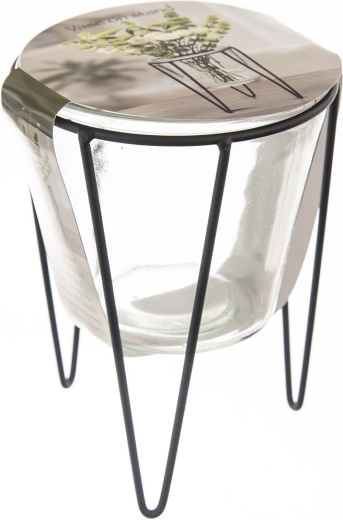Decorative glass vase in a metal stand, 18 cm