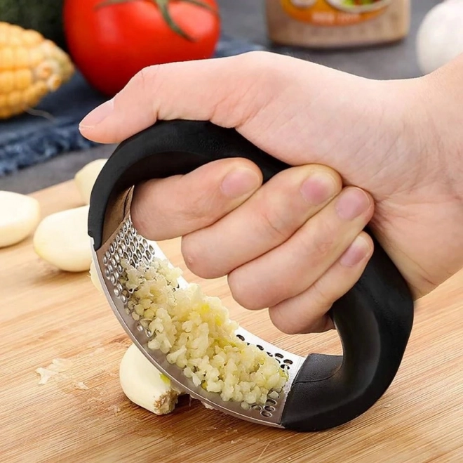 Ergonomische knoflookpers van roestvrij staal