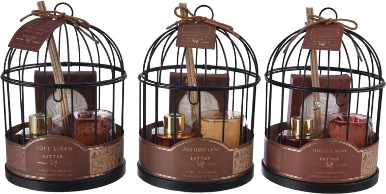 Gift set: diffuser and candle in a brown metal cage