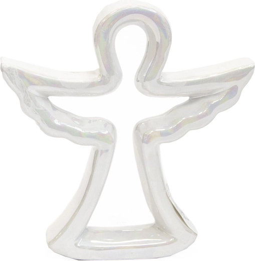 Decorative ceramic angel, pearl white, 21 cm