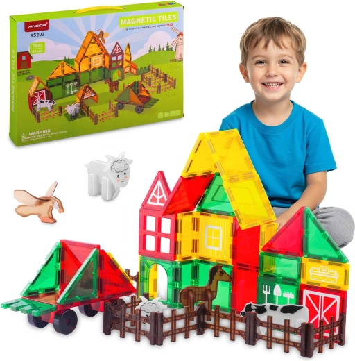 Kit de construction magnétique Ricokids ferme avec animaux, 76 pièces