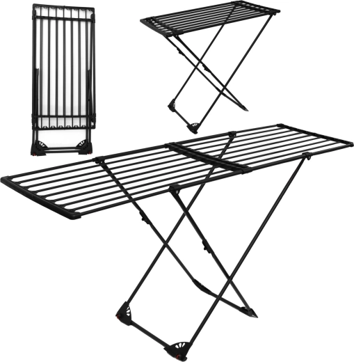 Foldable freestanding clothes drying rack, matte black