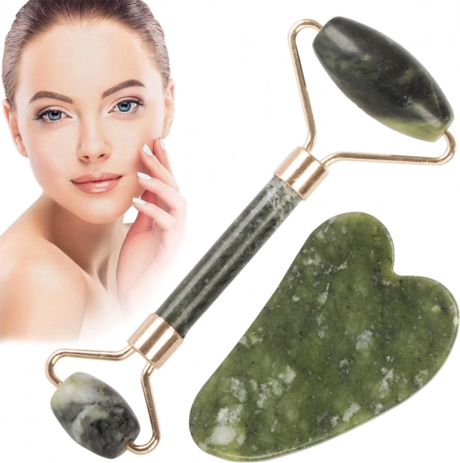 Rouleau de massage en jade et set gua sha pour le visage