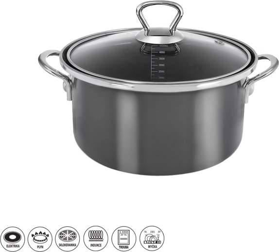 Geëmailleerde kookpan Metalic Lem 4,5 l met glazen deksel