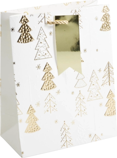 Weihnachtliche Geschenktüte weiß und gold, 23 × 18 × 10 cm – 1 Stück