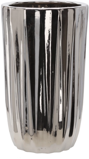 Ceramic plant pot cover, silver striped, 24.5 × 24.5 × 41.5 cm