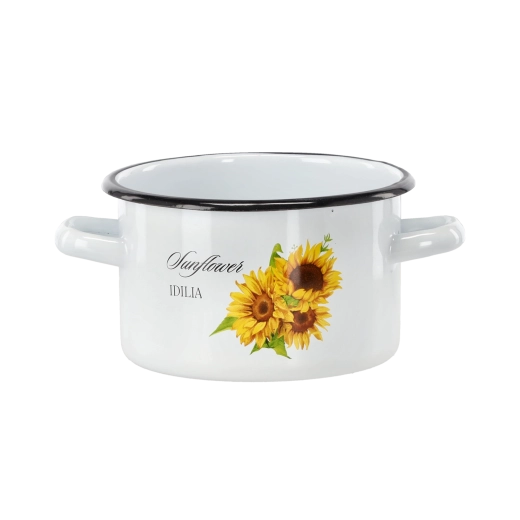 Emailletopf 2 l, 16 cm, weiß mit Sonnenblumenmotiv