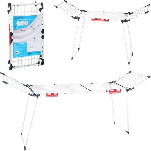 XXL folding standing clothes drying rack with fold-out wings